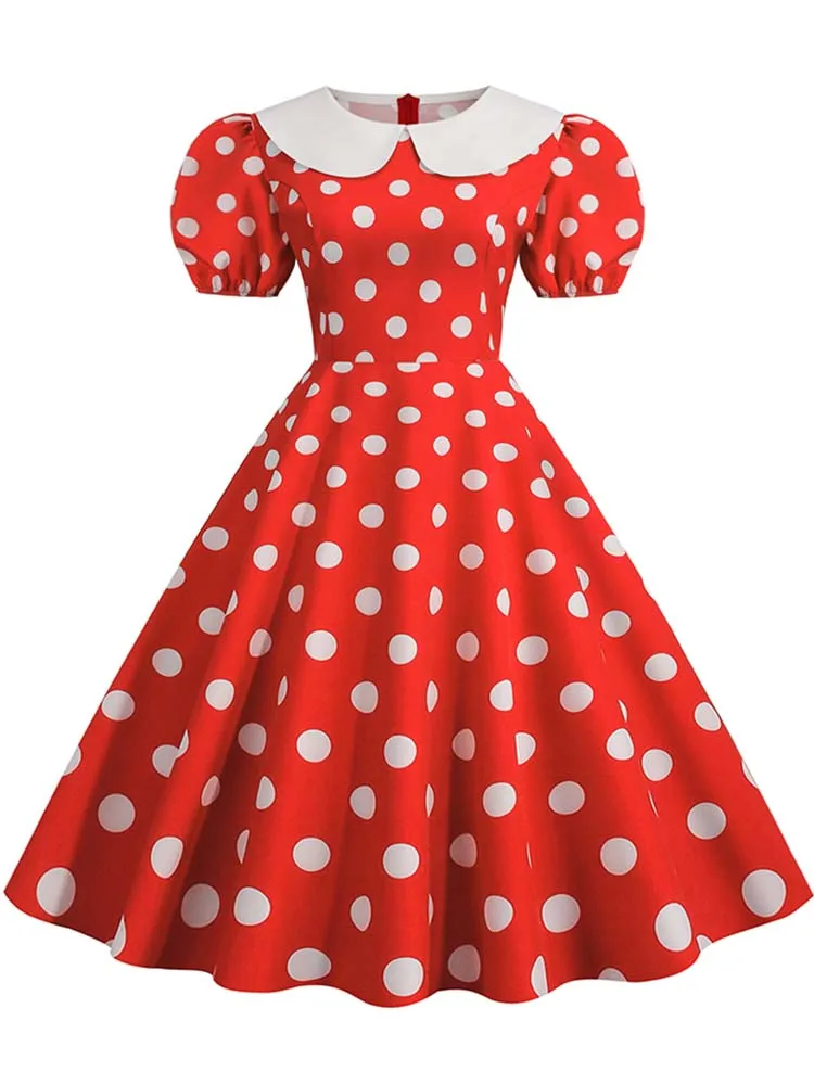 Letnia damska różowa Polka Dot elegancka sukienka na imprezę Retro Vintage 50s 60s Pin Up sukienka Rockabilly Casual szata Femme