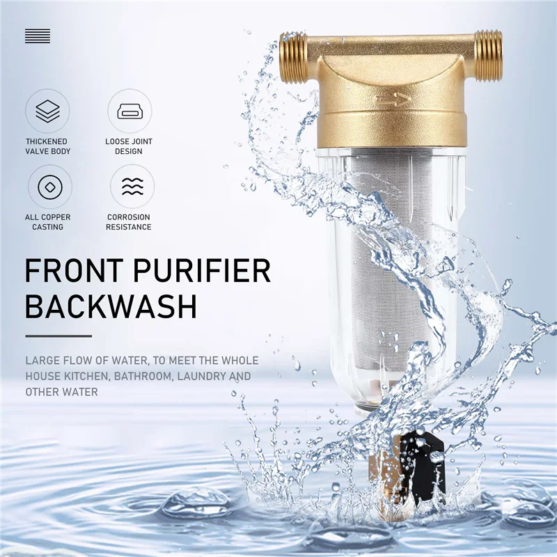 A47F-4 Split-Mouth Water Filters Front Purifier Copper Lead Pre-Filter Backwash Remove Rust Contaminant Sediment Pipe