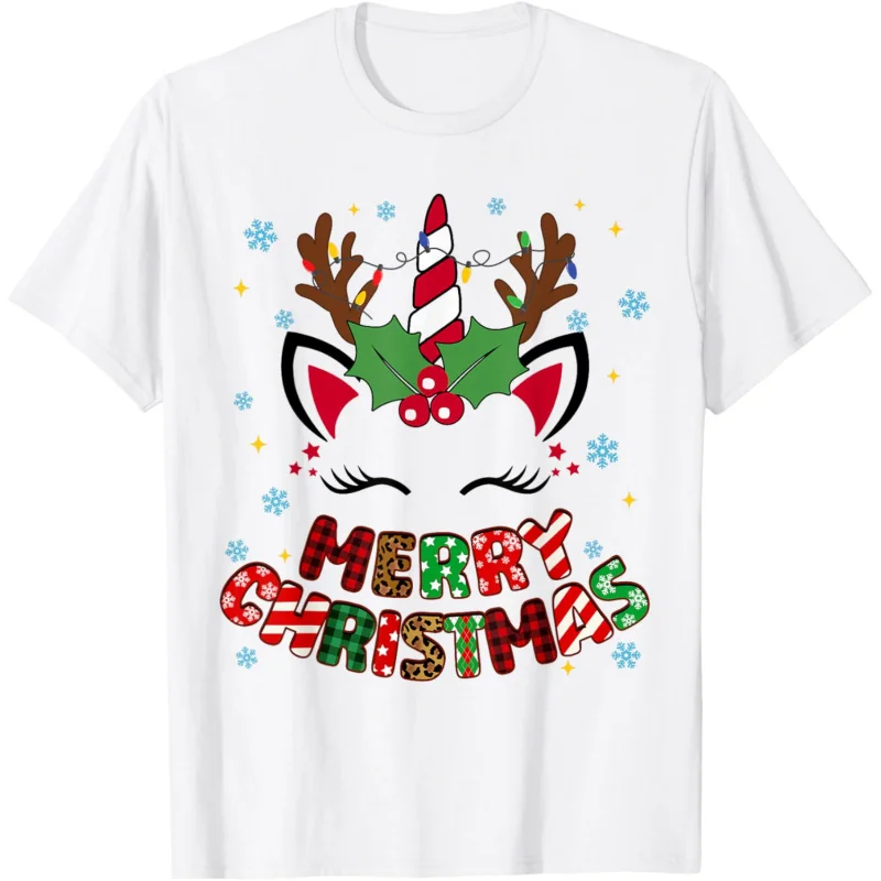 

Happy Christmas Elk Women's Adult White Short sleeved Large T-shirt