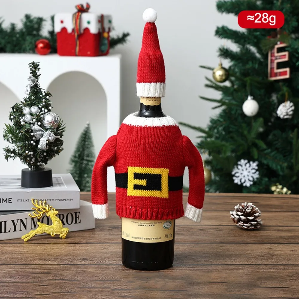 Elk Wine Bottle Cover Snowflake with Mini Santa Hat Christmas Knitted Bottle Cover Reindeer Santa Claus Beer Bottle Cover Gift