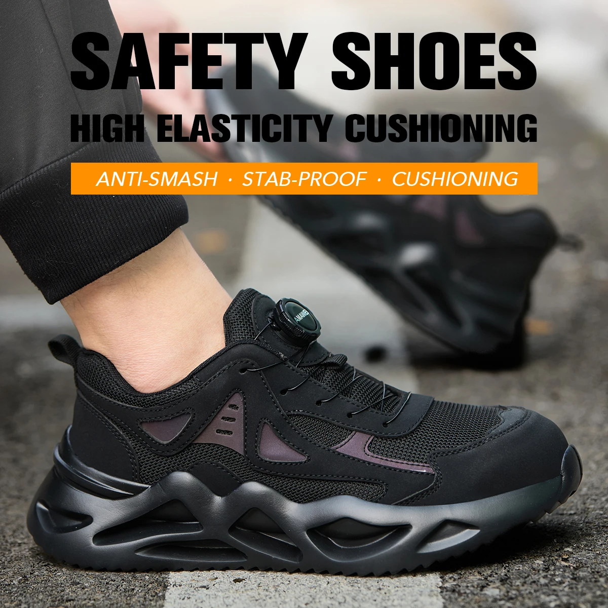 Mens Steel Toe Work Boots Indestructible Anti-smash Safety Boots Rotary Button Boots Lightweight Breathable Sneakers Round Toe