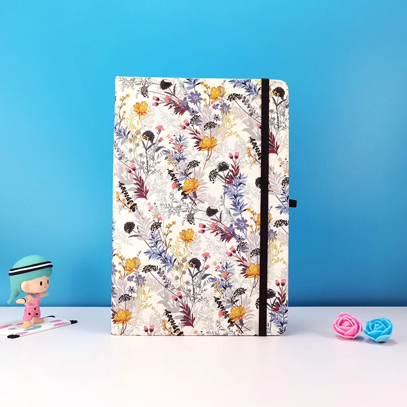 Floral Plain Notebook Elastic Band 150gsm Thick Paper A5 Hard Cover Blank Journal