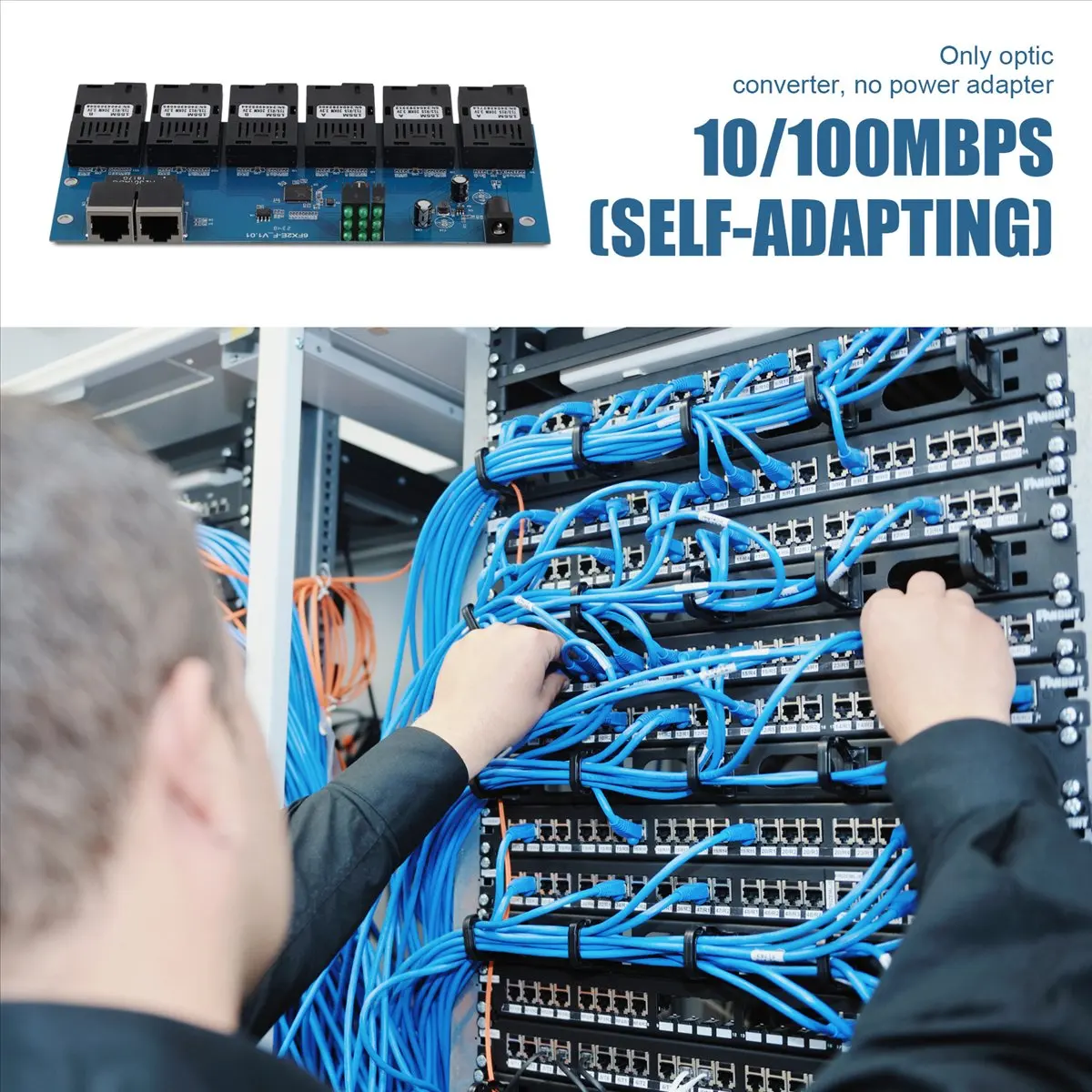 BaoBao- Placa PCBA de 100M, convertidor de medios de fibra óptica, 2 RJ45 a 6 conectores ópticos SC, puertos 3A + 3B, interruptor Ethernet de 20KM