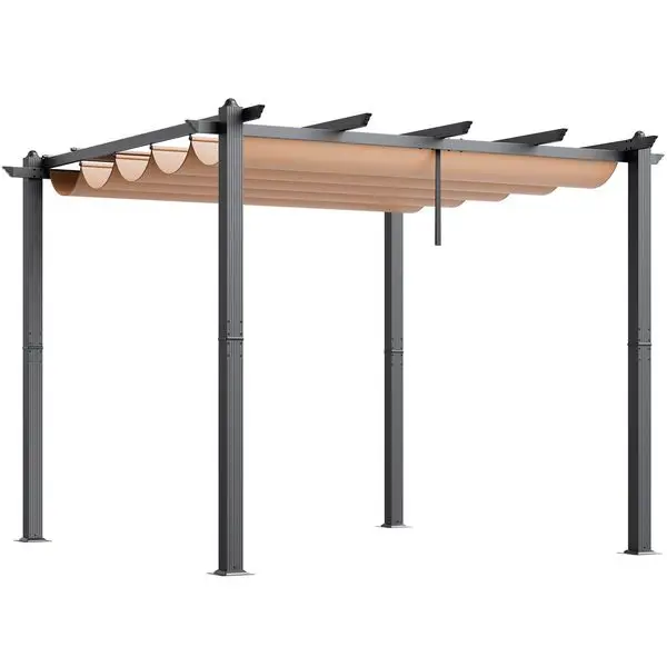 

VEVOR 10'x10' Outdoor Retractable Pergola with Sun Shade Canopy Aluminum Beige