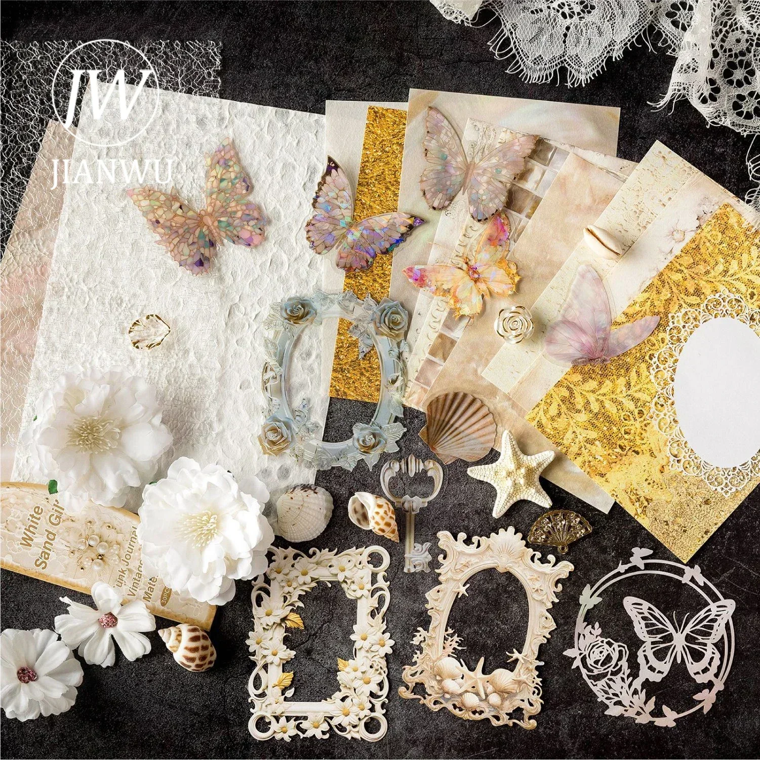 JIANWU Art Scrap Book Series Vintage Lace Butterfly Landscaping  Collage Decor Material Package Creative DIY Journal Stationery