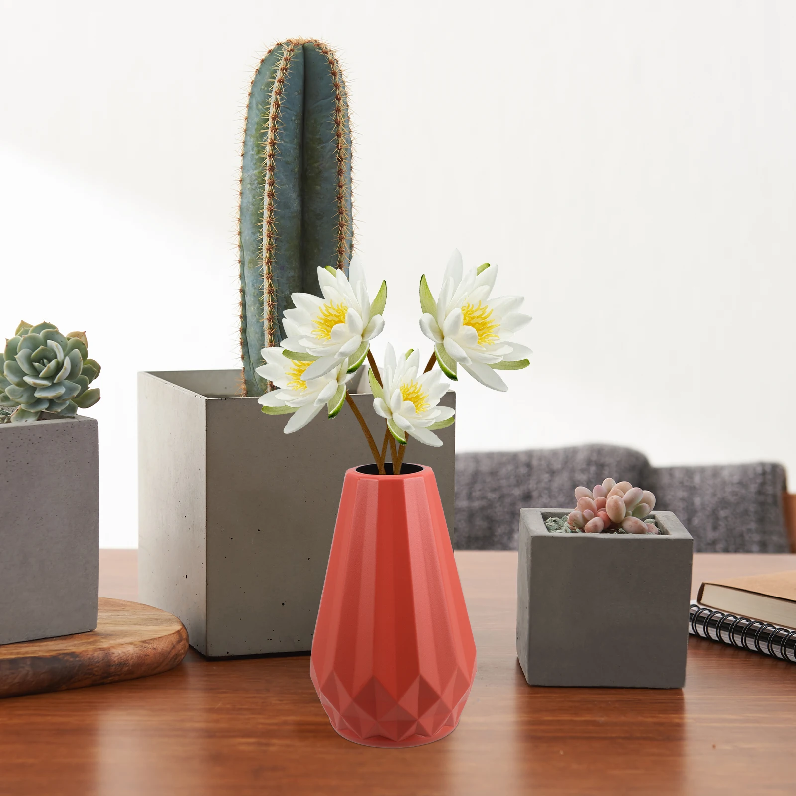 

2pcs Decorative Flower Vases Geometric Plastic Vases For Home Decor Living Room Dining Room Dry Artificial Flowers Storage