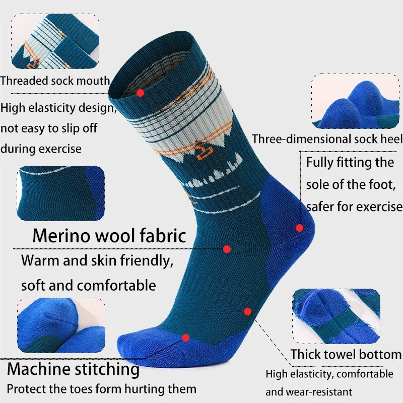 30% Merino Wool Hiking Socks Warm Thermal Socks for Women & Kids Autumn Winter Seamless for Skiing Hunting Fishing Outdoor Sport view 5