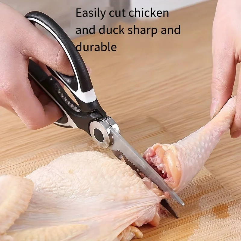 1 Durable Stainless Steel Kitchen Scissors, Multi-Functional Food Scissors for Fish, BBQ, and Bone Cutting