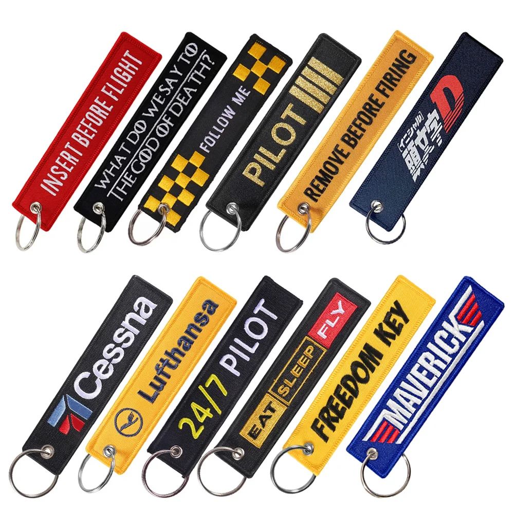 

1 PC Wholesale Aviation Keychain Remove Before Firing Both Sides Embroidery Car Key Accessories Backpack Pendant Chain