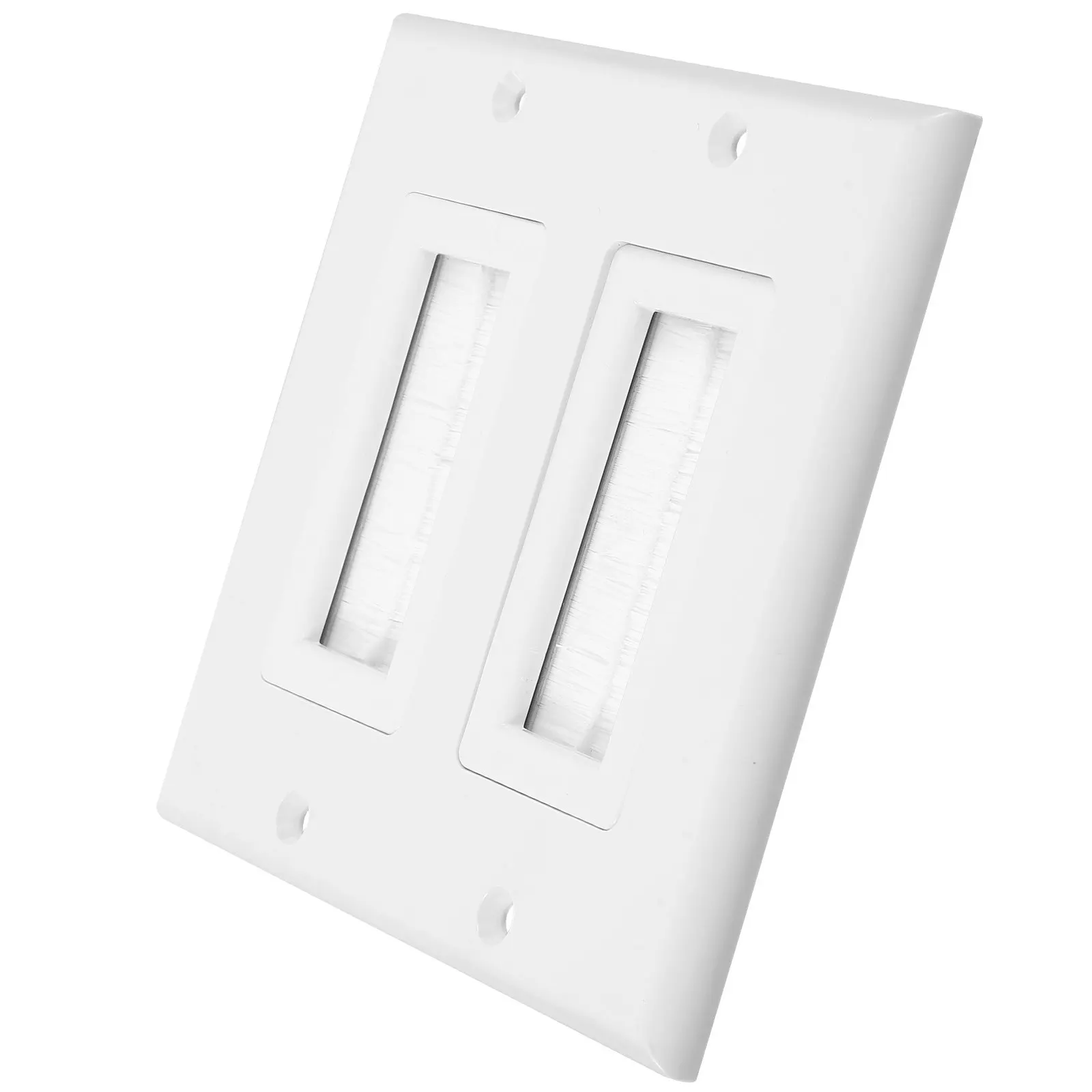 Dual Port Multimedia Wall Socket Brush Panel Solder Free Cable Pass Through Insert Cable Management Wall Plate for TV Home