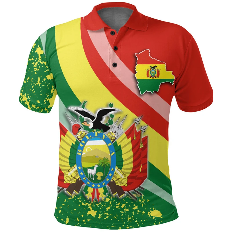 Bolivia Flag Map 3D Printed Polo Shirts For Men Clothes Bolivian Boy Short Sleeve Fashion Coat Of Arms POLO Shirt Jersey Tops