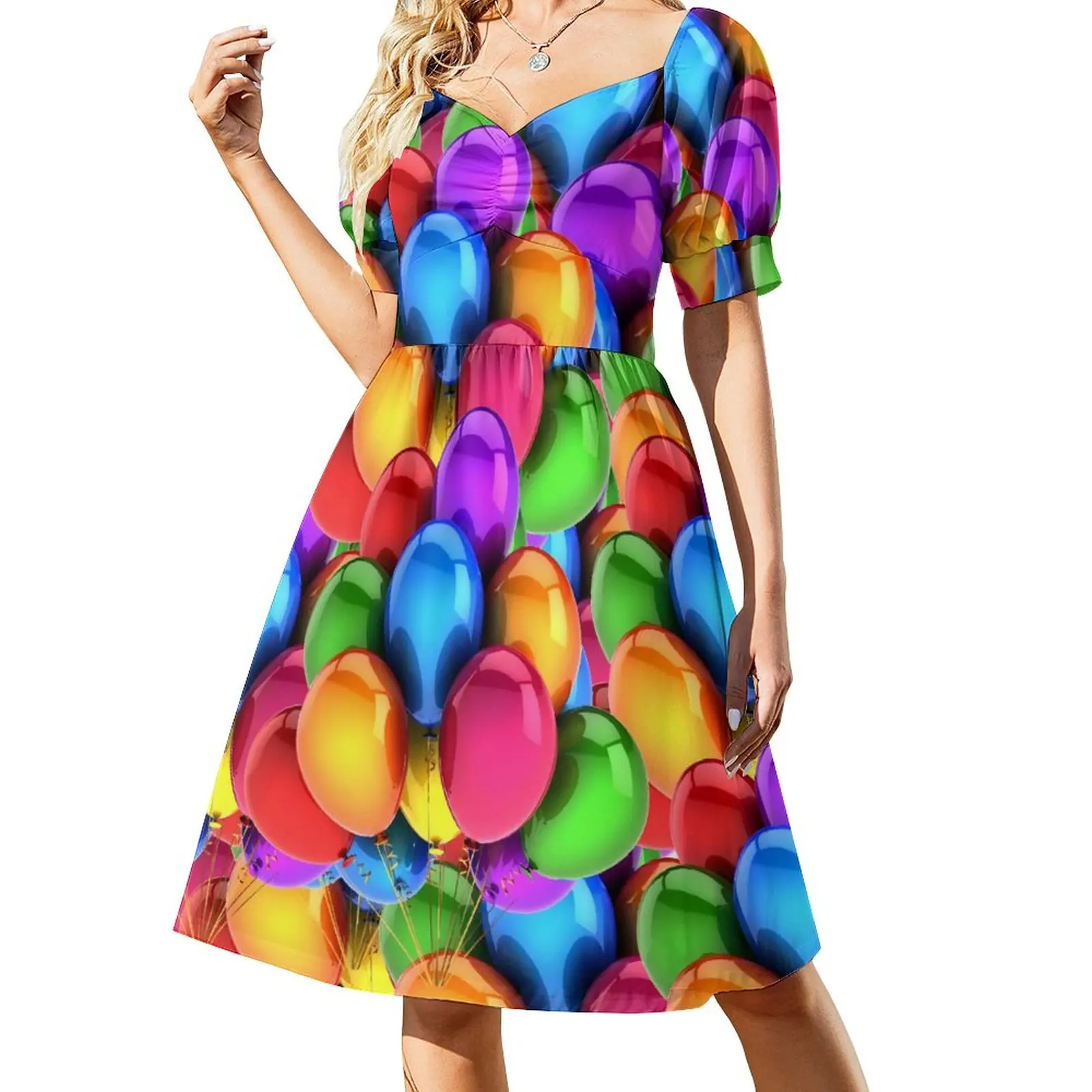 Balloon Bouquet Casual Dress Colorful Print Street Wear Dresses Kawaii Dress Female V Neck Oversized Vestidos