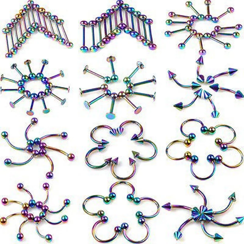 110Pcs Mixed Bulk 11style Wholesale Body Jewelry Lots Tongue Belly Lip Eyebrow Nose Barbell Rings Stud