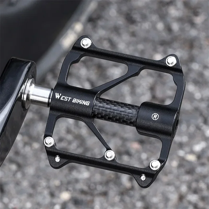 WEST BIKING Ultralight Road Bike Pedals Titanium Shaft Carbon Tube Lightweight Racing Bike Pedals 3 Bearings Non-Slip Pedals