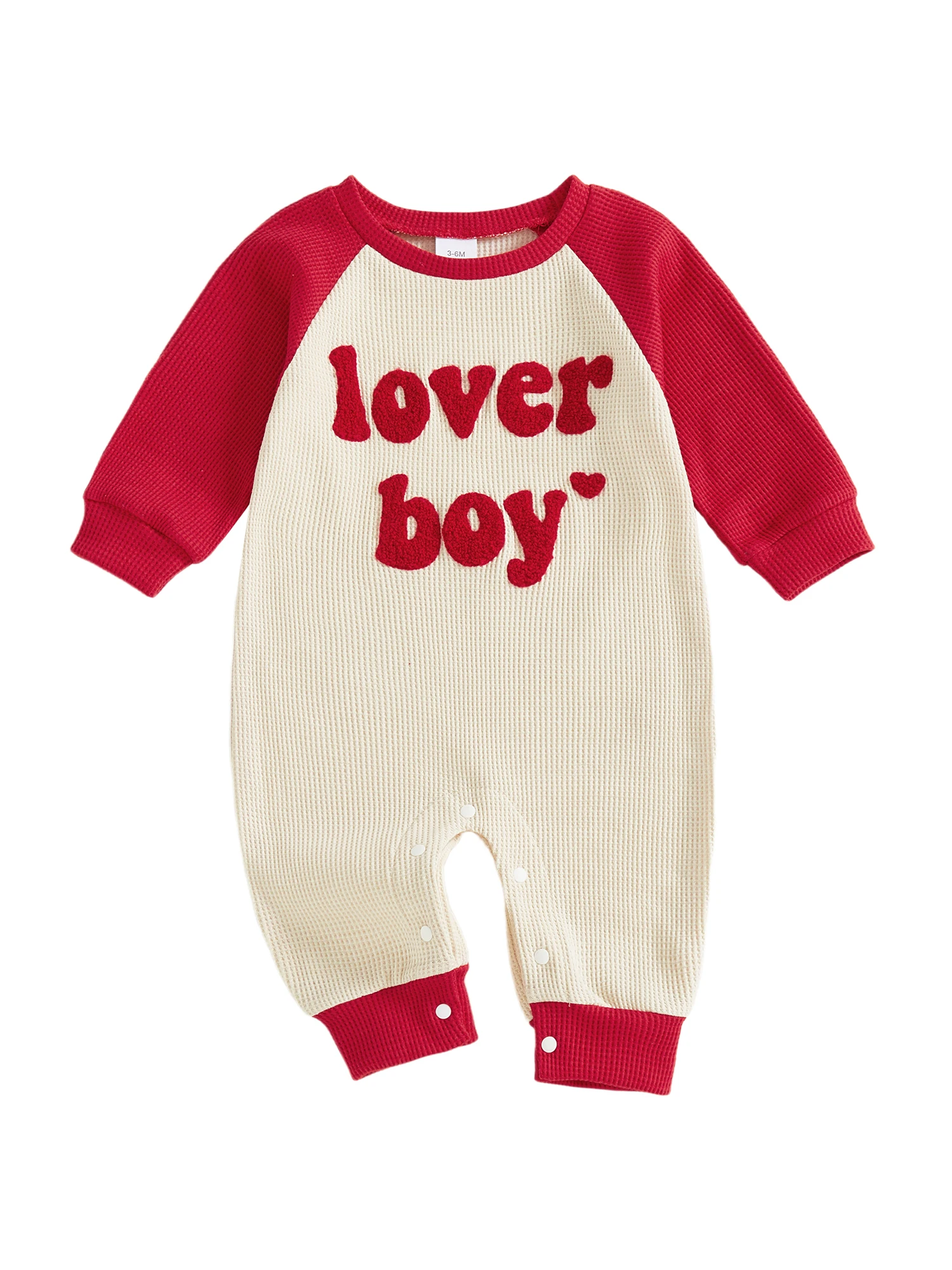 

Baby Boy Valentine s Day Romper Letter Embroidery Stripe Long Sleeve Round Neck Full Length Jumpsuit