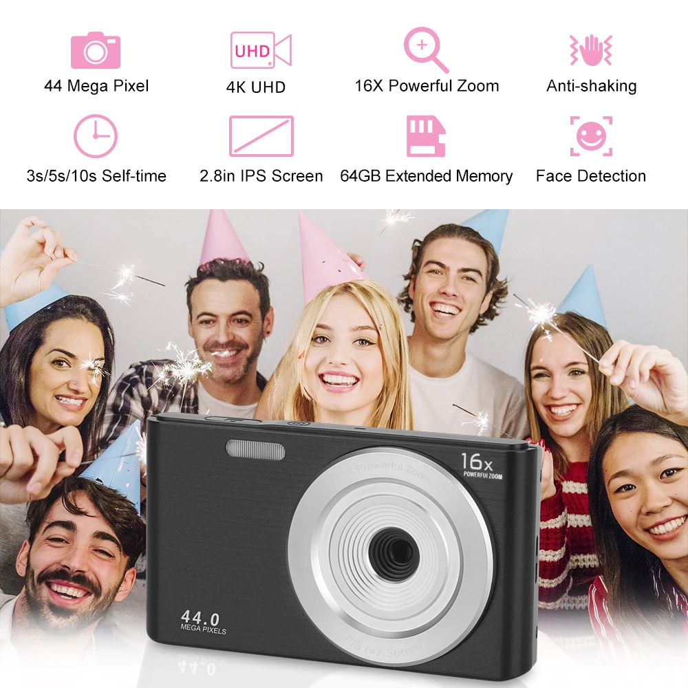 

Digital Photo Cameras Classic 44MP Vintage Time-lapse Recording 4K Photographic Compact Vlog Video Recorder For Children Gift