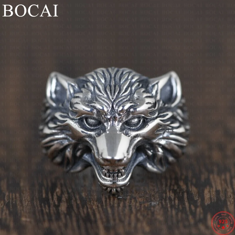 

s925 pure silver wolf head rin Thai silver punk male index finger ring 2020 new personality fashion sterling silver ring for men