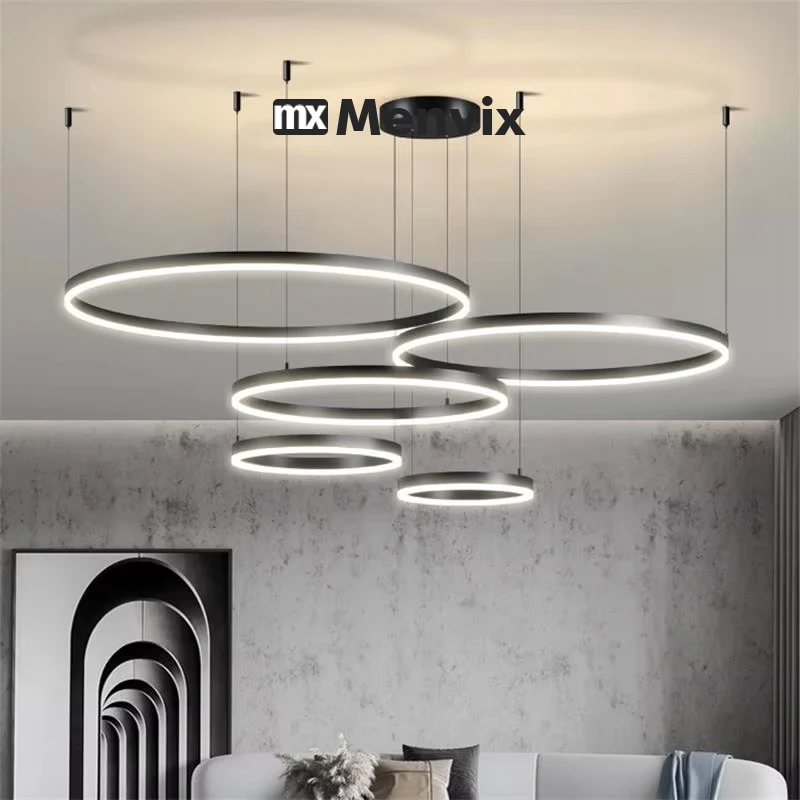 Modern LED Circle Ceiling Chandelier Lustre Lamp Indoor Lighting For Living Room Study Bedroom Lamps Round Rings Home Decoration