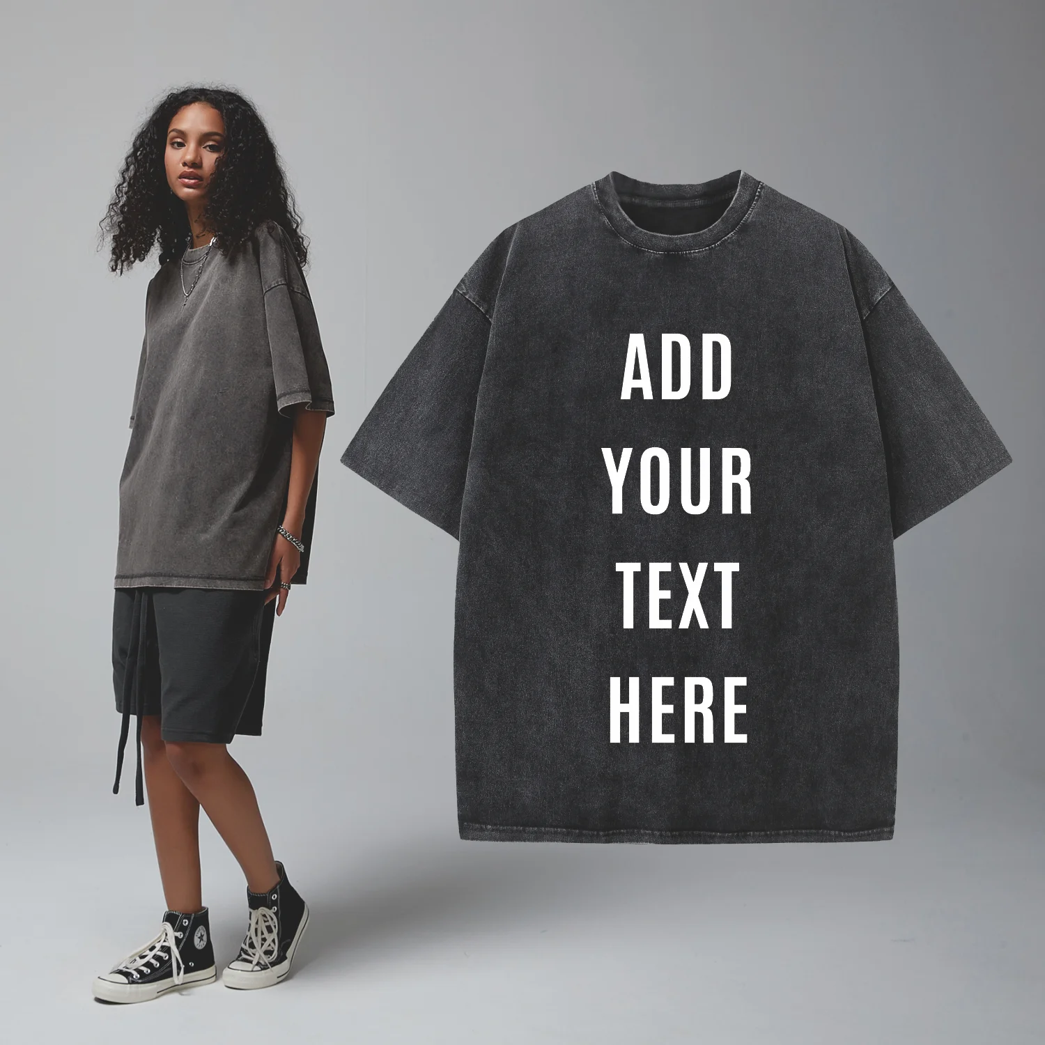 Men's 230g Heavy Cotton Vintage T-shirt, Washed Distressed Casual Loose Tops, Custom Logo Embroidery/Printing Available
