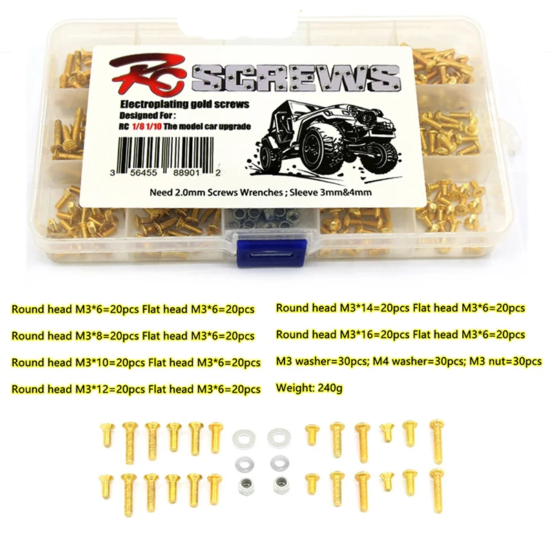 

1/8 1/10 RC Car Universal Screw Set Screws Box For Traxxas TRX4 Axial SCX10 HSP 94111