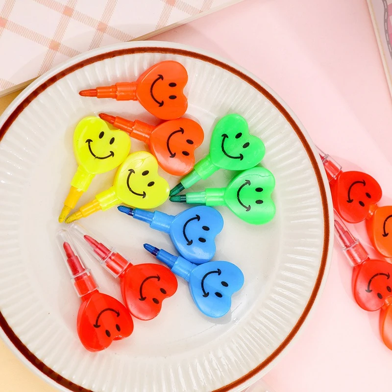 Wholesale 5 Color Love Crayons Multi-section Cartoon Pen Funny Love Expression Crayons Valentine's Day Building Block