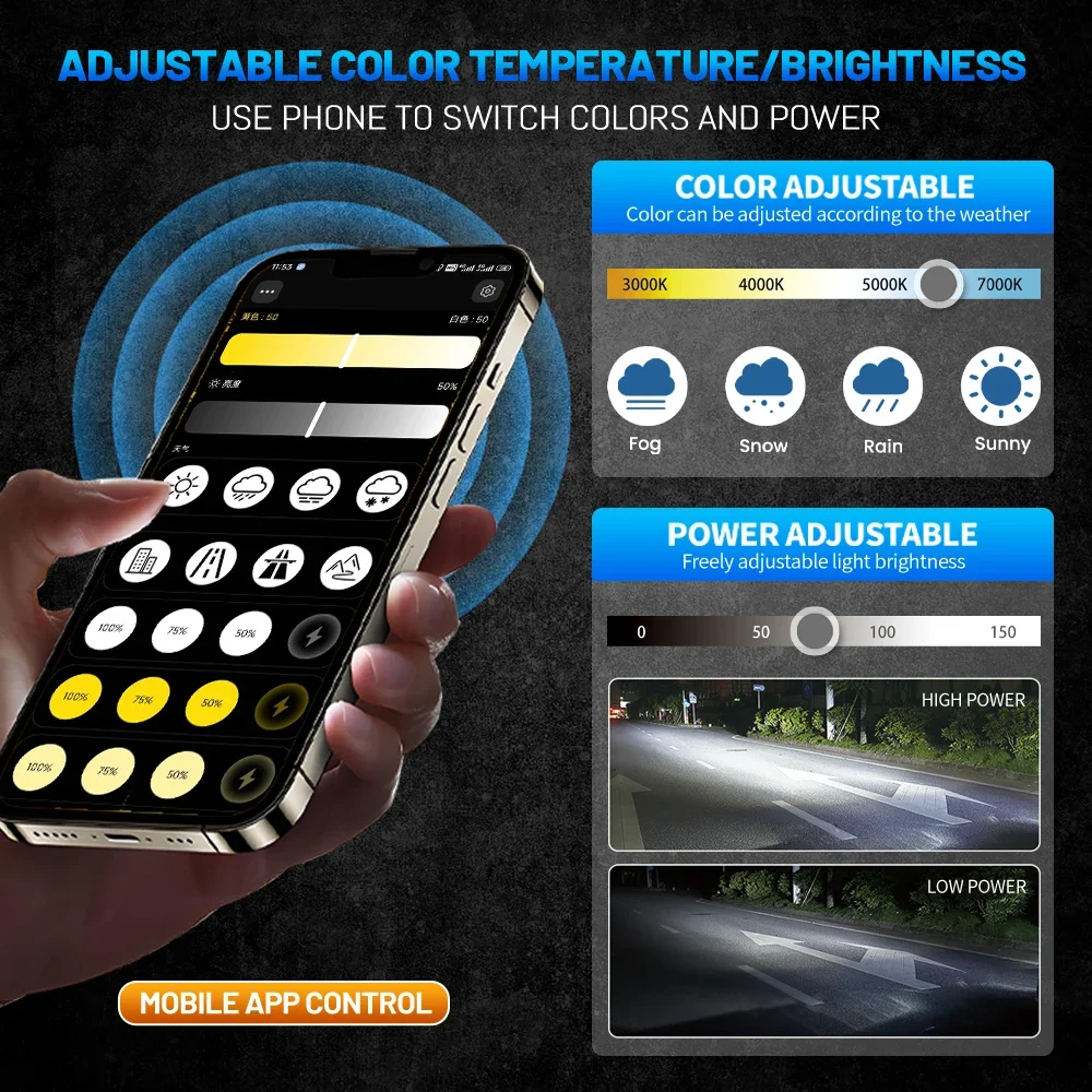 8000000LM H4 H7 LED Headlight Bluetooth APP Control Color 6500W H1 H11 HB3 HB4 9012 Auto Bulbs LED Lights for Car Headlights 12V