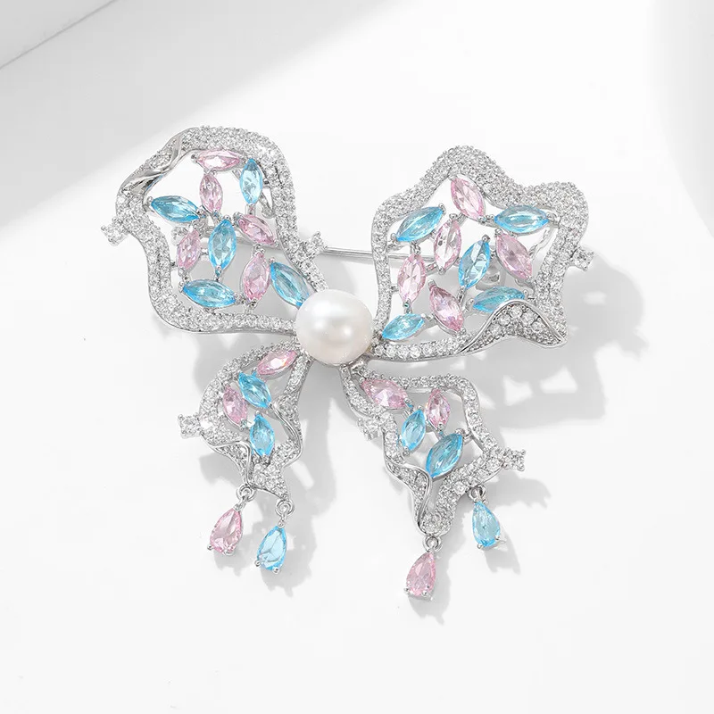 Высококачественная роскошная брошь-бабочка с цирконом, женский ювелирный аксессуар с пресноводным жемчугом, вечерний корсаж