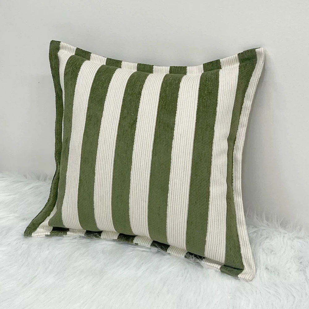 HINYEATEX Modern Stripes Chenille Green Soft Woven Throw Pillow Cover Home Decorative Square Sofa Cushion Cover 1 Piece Pack