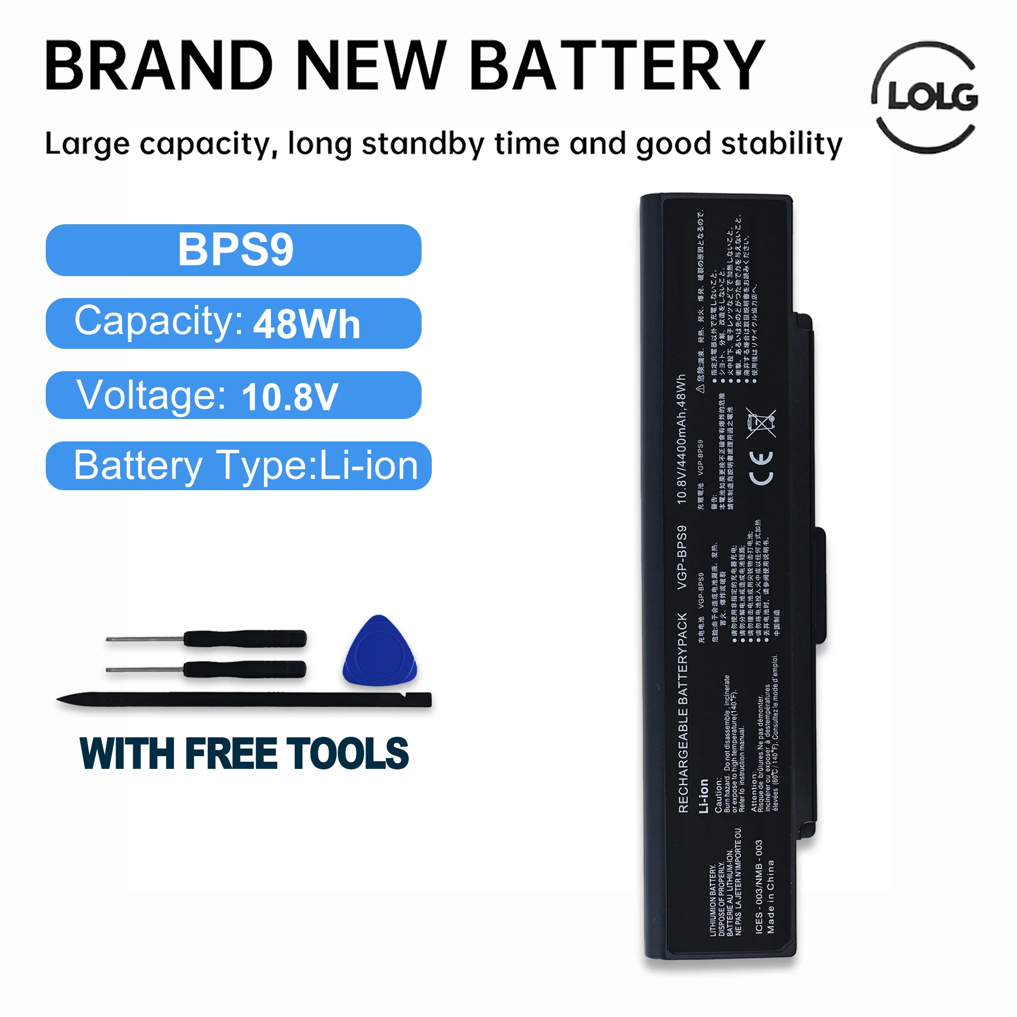 VGP-BPS9/S VGP-BPS9A/S VGP-BPL9 6cell 5200mAh 11.1V Laptop Battery For Sony VAIO VGN-CR13G VGN-CR190 VGN-CR20 VGN-CR33