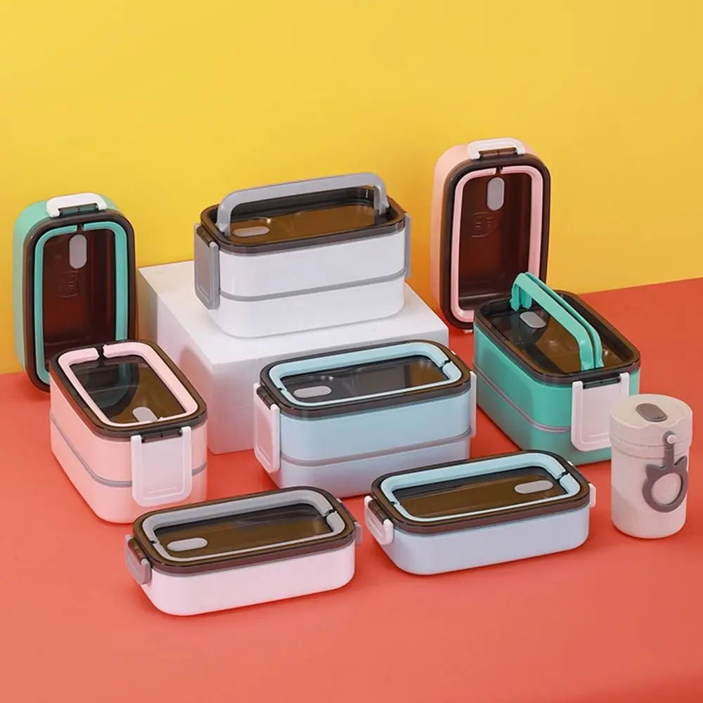 

Double -Layer Lunch Box with Compartment Sealed Design Food Storage Container with Handle 304 Stainless Steel