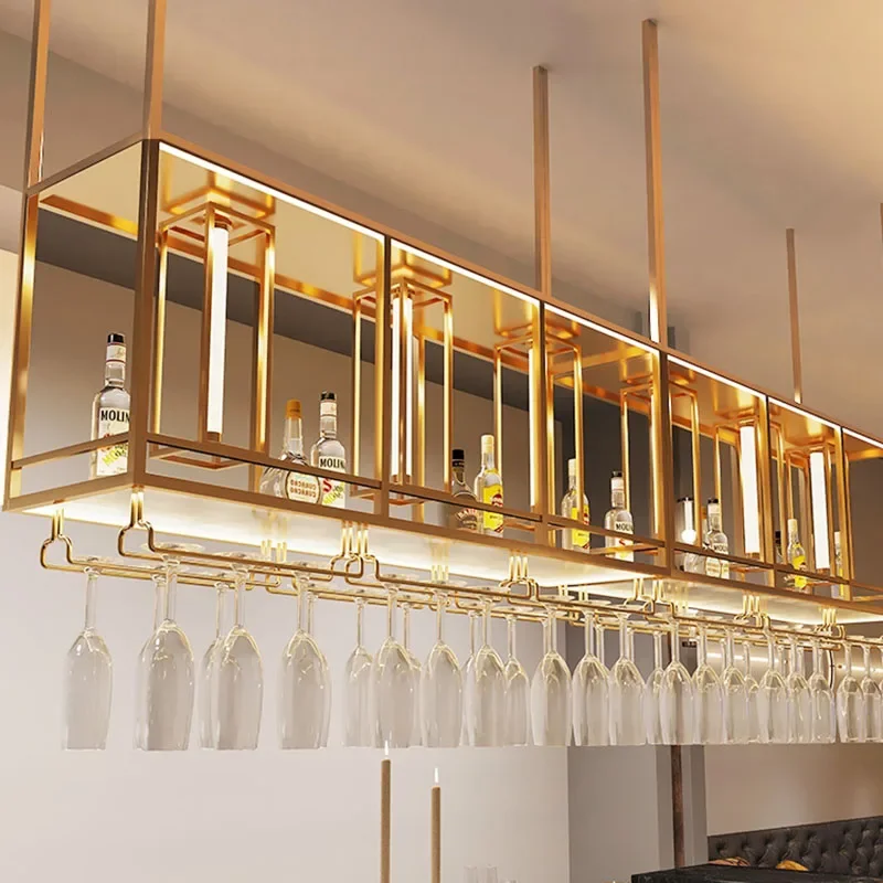 

Commercial Metal Salon Wine Cabinets Kitchen Hanging Drink Patio Inverted Wine Rack Unique Modern Botellero Vino Hotel Furniture