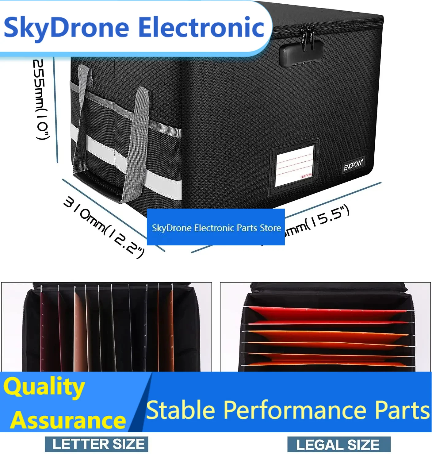 SkyDElFile Storage Organizer Anti-Static Box, Collapsible Waterproof Fireproof Document Box With Handle Lock For Toys Batteries