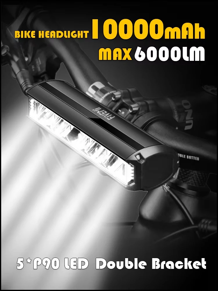 AliExpress NONE Fivemi 5LEDS Bicycle Light Front 6000LM Bike Light 8000mAh Waterproof Flashlight USB Charging MTB Road Cycling Lamp Accessories