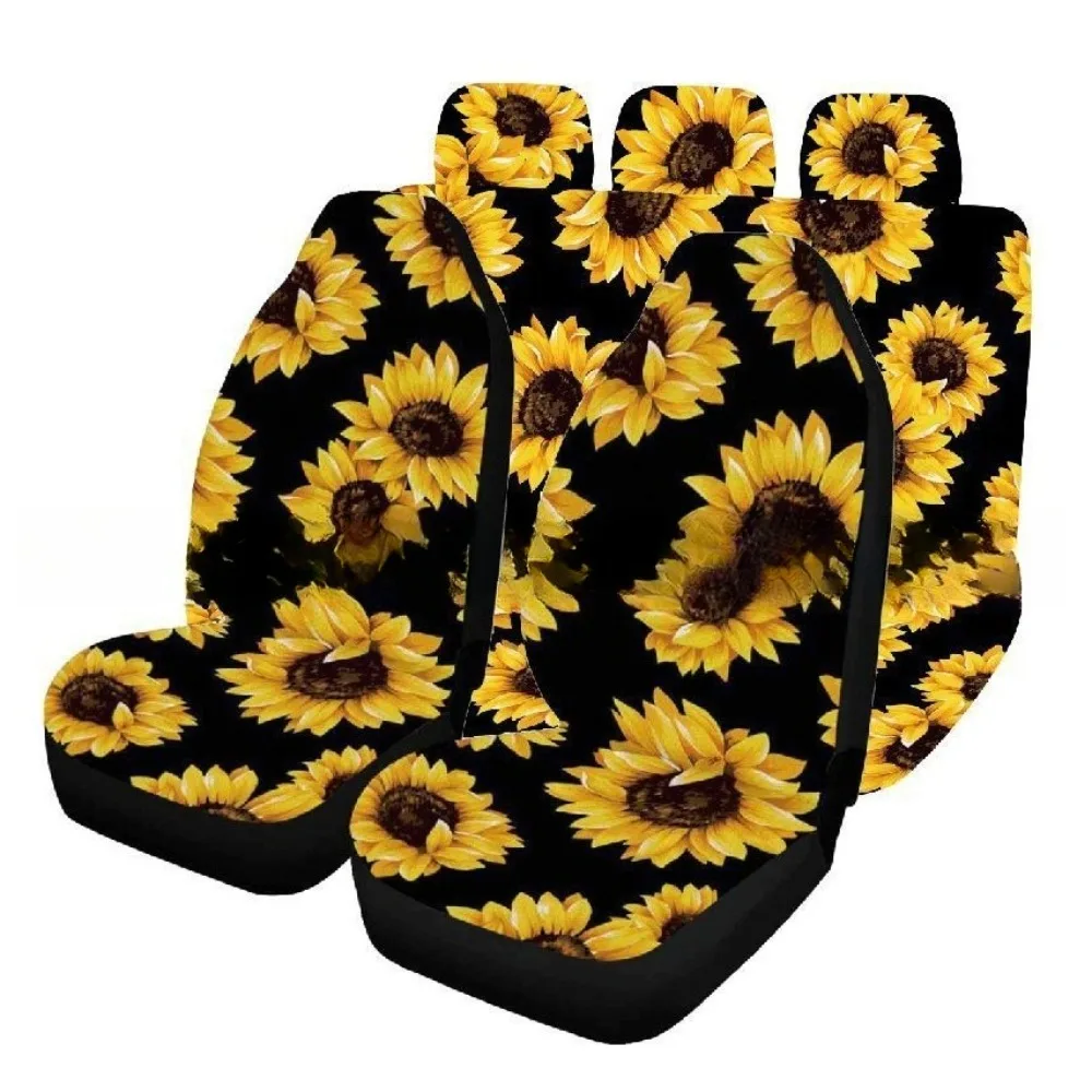 

3D Sunflower Full Coverage Car Seat Steering Wheel Cover Foot Mat Universal Anti-slip Cushion for Toyota VW BMW Peugeot Hyundai