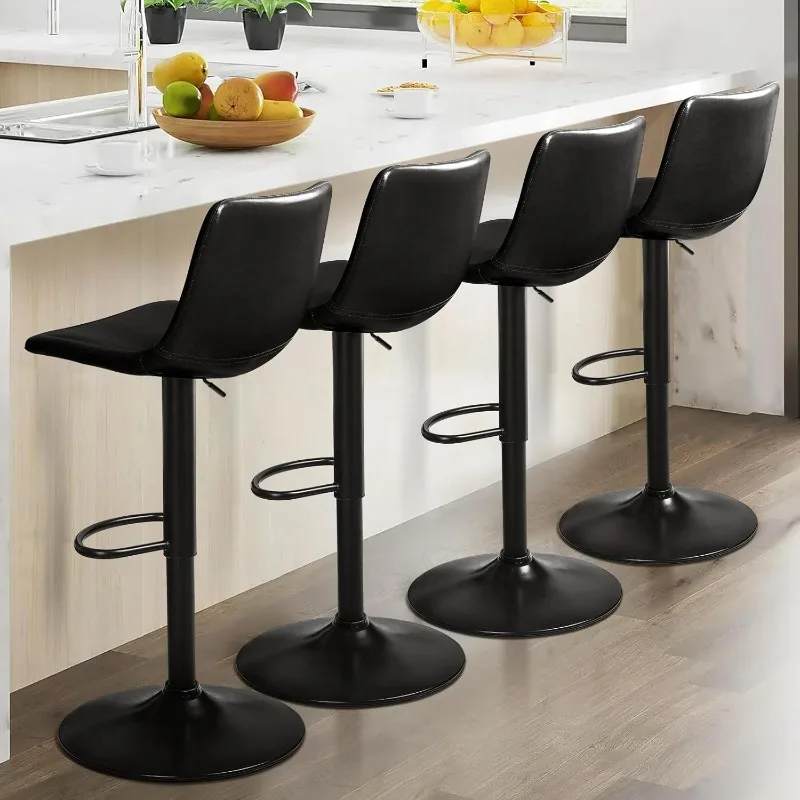 

Modern SwivelBar Stools Set of 4, Counter Height with Backrest, Adjustable Faux Leather Upholstered for Kitchen Island (Black)