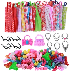 Fashion Handmade 32 Items Accessories=Random 10 Items Dress+Random 10 Pairs of Shoes+6 Necklace+4 Glasses+2 Bags for Barbie Doll