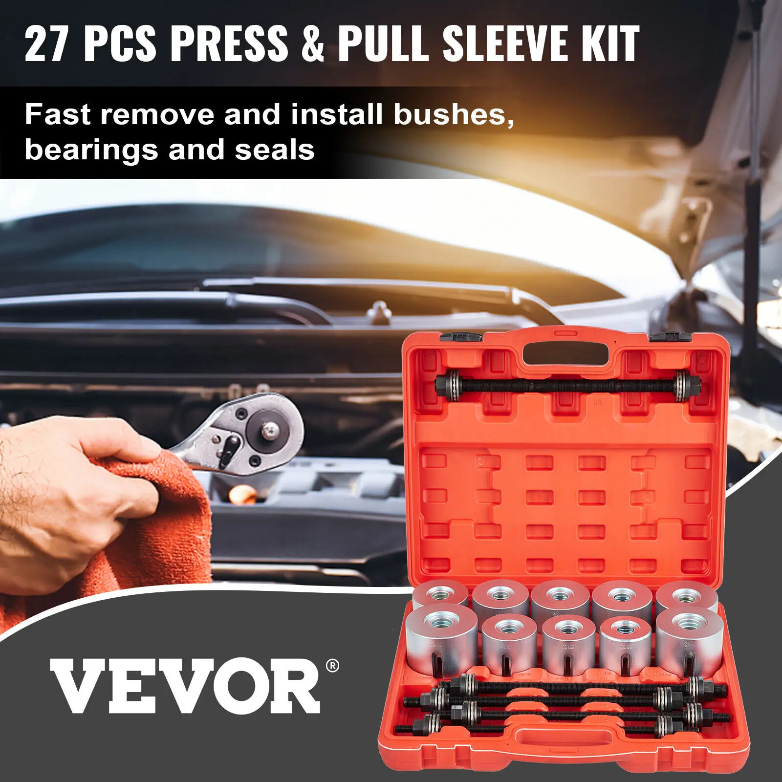 VEVOR-Kit de manga de prensa y tracción Universal para reparación de automóviles, cojinete Maestro de coche, herramienta de inserción de extracción,