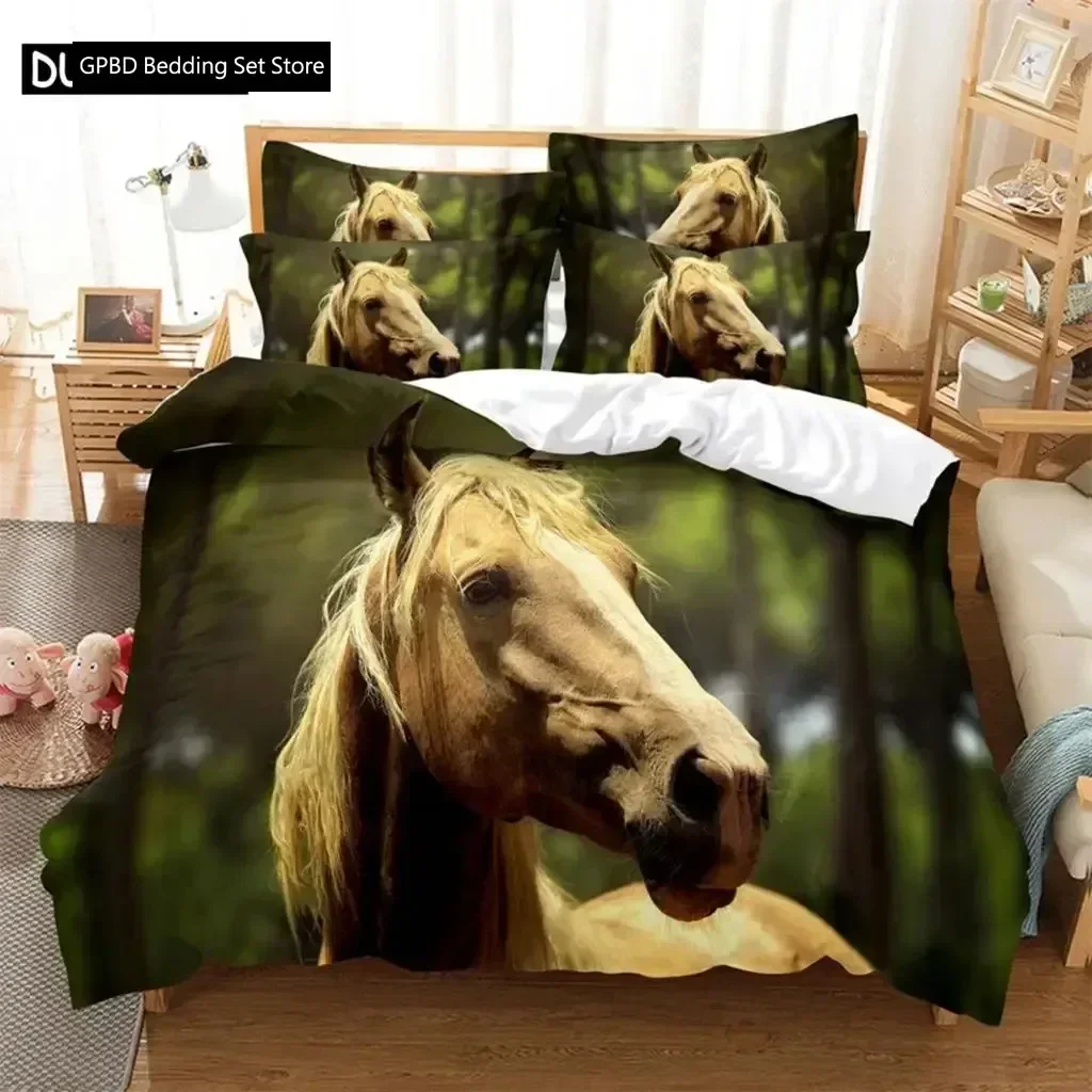 Luxury New 3D Print Thinking horse Comfortable Duvet Quilt Cover Pillowcase Bedding Set Children Bedroom Decoration Home Textile