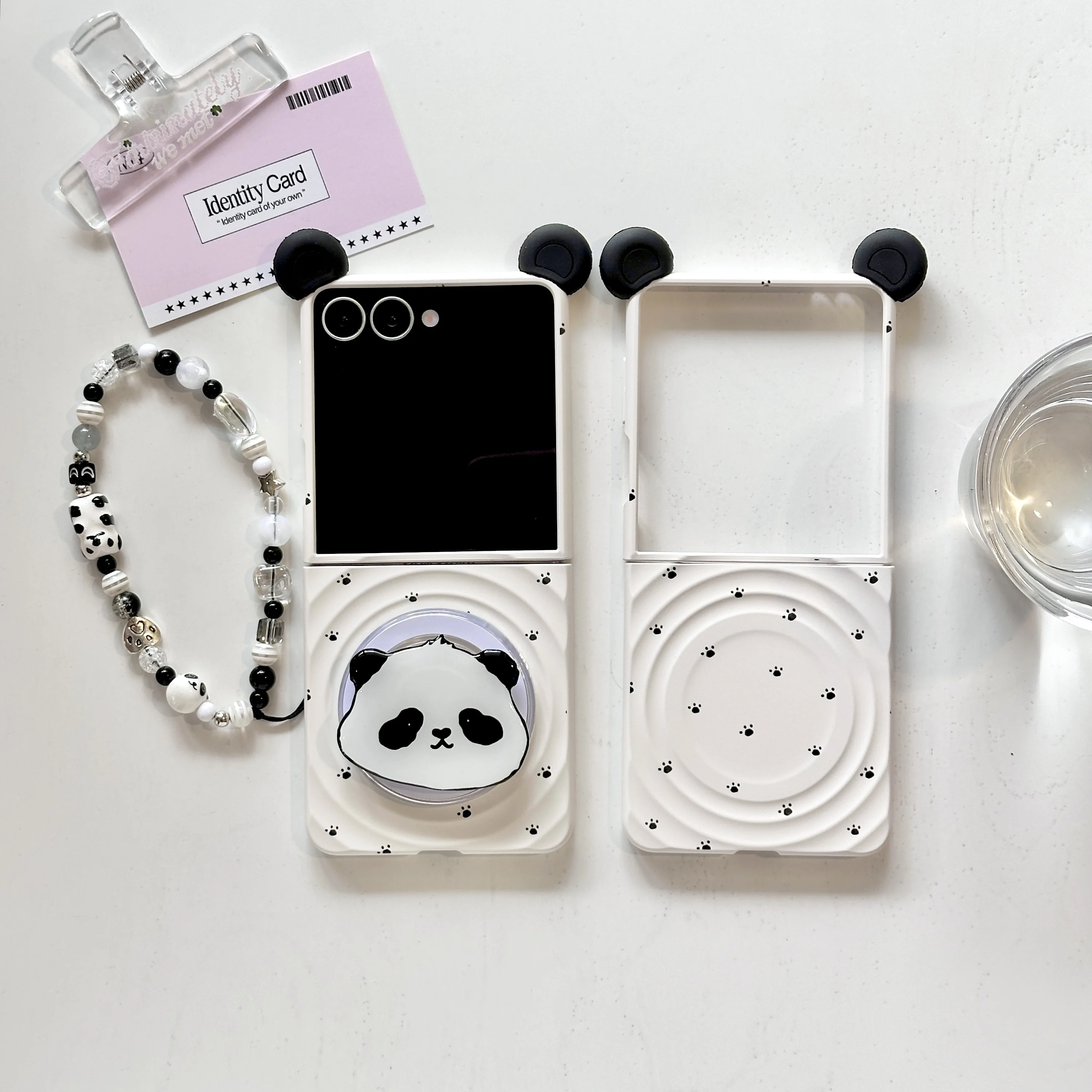 

Back Cover For Samsung Galaxy Z Flip 7 6 5 4 3 Case 3D Ear Panda Magnetic Attraction Bracket Bracelet Chain Hard Pc Case