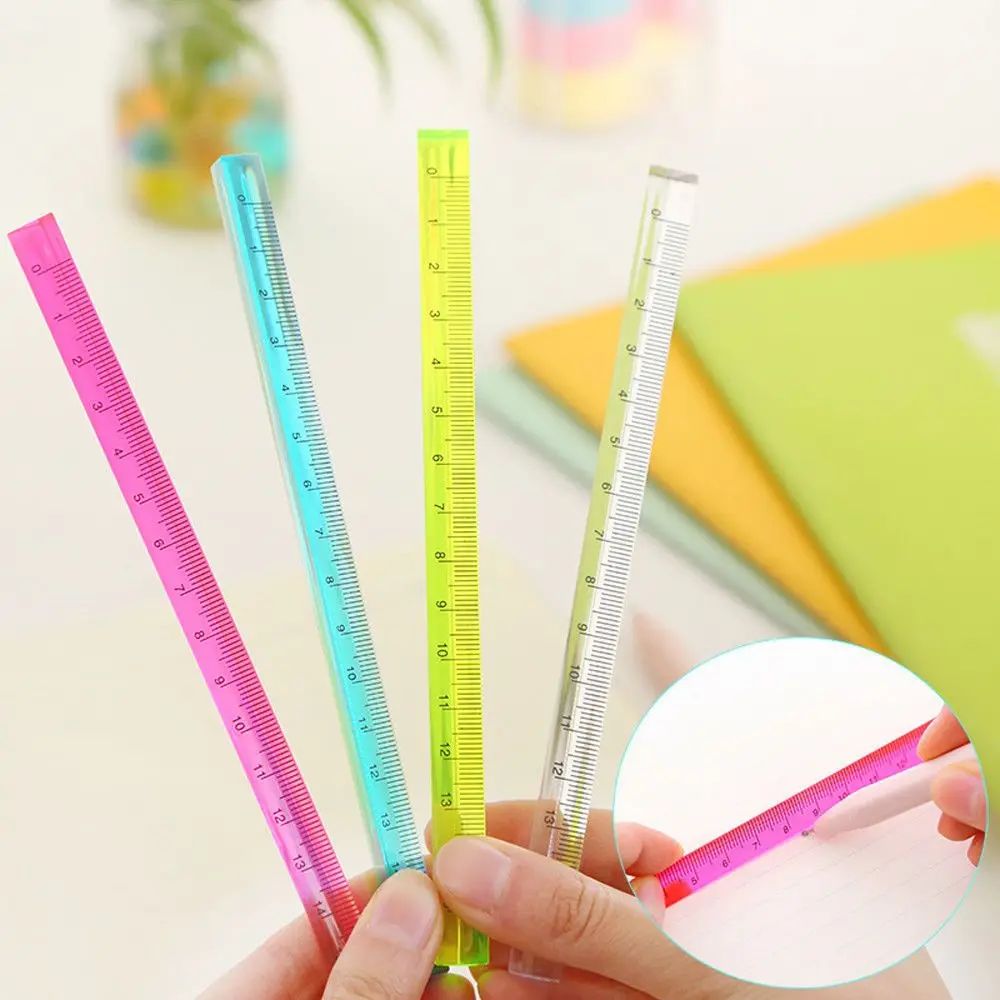 Random Color Transparent Straight Measuring Scale Crystal Stationery Supplies Kids Gift Triangular Ruler Drafting Accessories