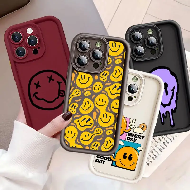 Bright Colors S-Smiley F-Face 3d Edges Phone Case for iPhone 15 Pro Max 14 13 Plus 12 11 MINI XR X XS Ladder Silicone Funda