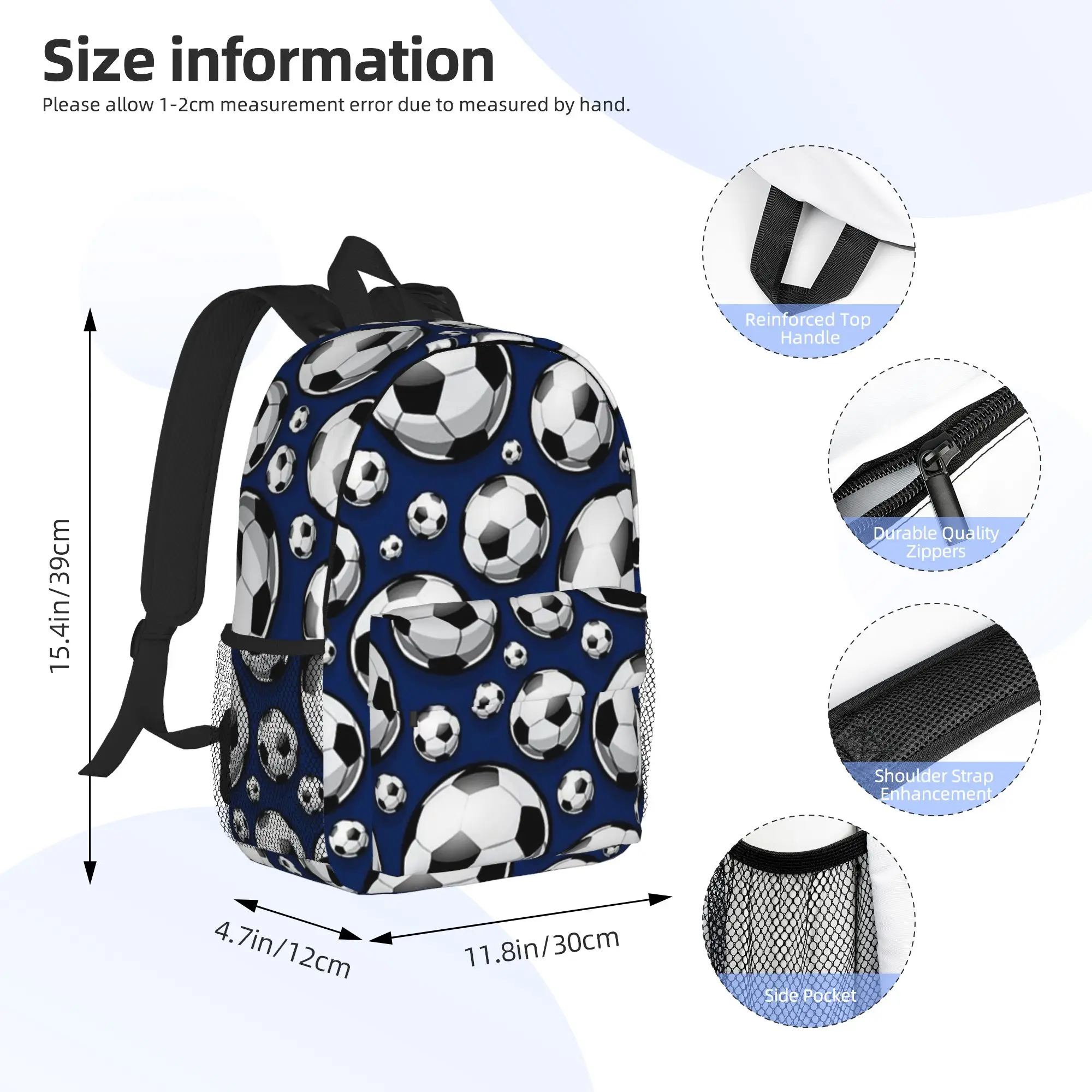 Soccer Ball Balls Pattern Blue Football Sport Sports Backpack Hot Sale Daypack BookBag Shoulder Bags for Men Women School Bag