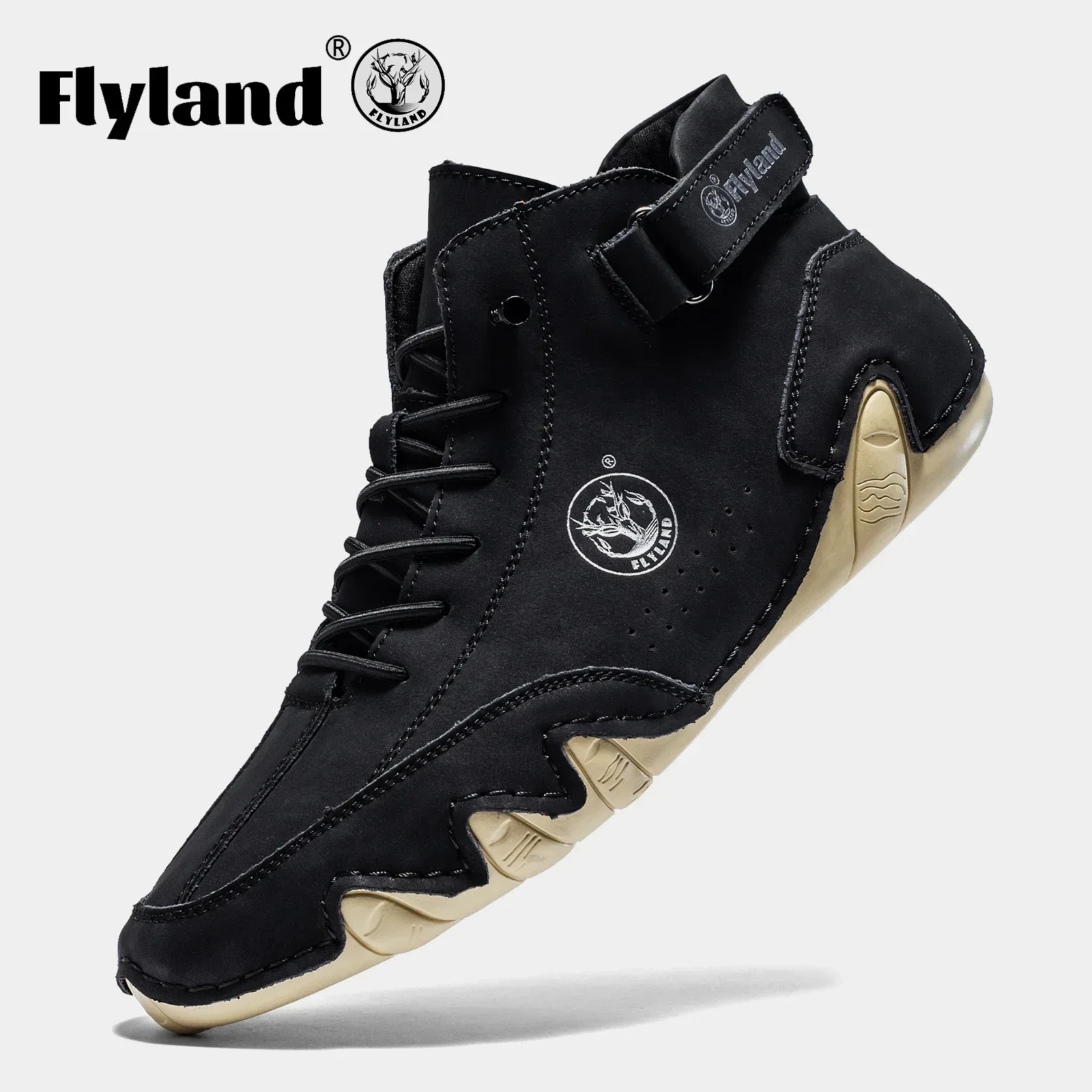 Flyland Men‘s Casual Leather Shoes Ankle Chukka Boots Handmade Retro British Walking Daily Work Office Shoe for Male