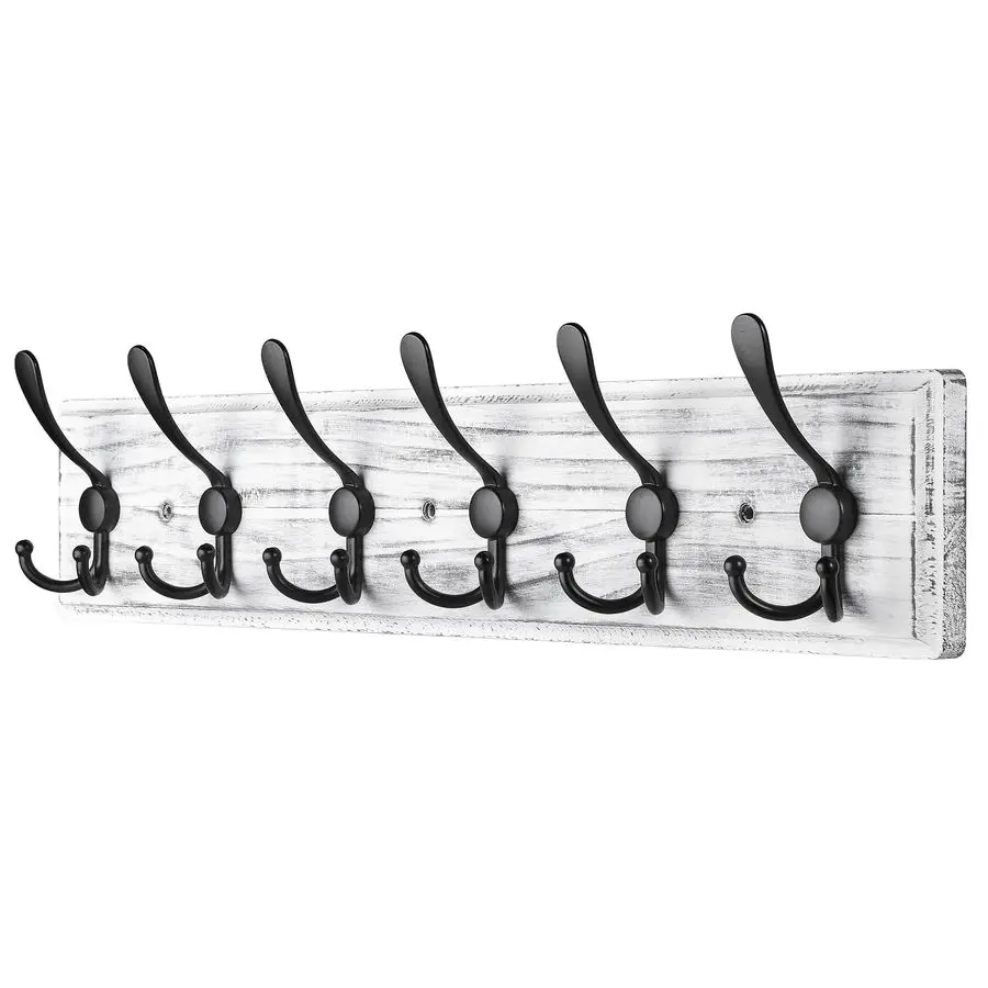 

Coat Rack Wall Mount, Wooden Heavy Duty Coat Rack for Wall,6 Triple Coat Hanger Hooks for Hanging Coats,Jacket,Hat,Clothes Grey