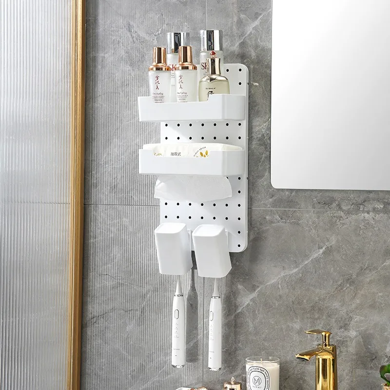 

Hover Wall Grid Storage Rack Adhesive Installation Free Drilling Dorm Bathroom Kitchen Organizers Wall Mount Shelving Pegboard