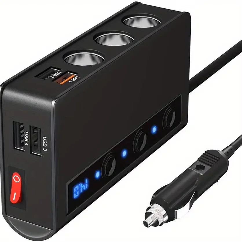 NEW Quick Charge 3.0 Cigarette Lighter Splitter 12V/24V 3-Socket 180W ON-OFF DC Power Car Splitter with 4-Port USB Car Charger