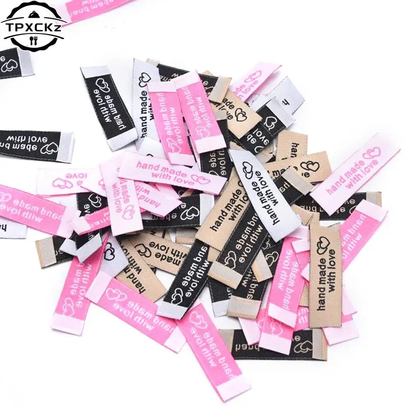 50pcs Labels Tags For Handmade DIY Hats Bags Hand Made With Love Label For Clothes Sewing Tags Garment Accessories 5x1.5cm 4x2cm