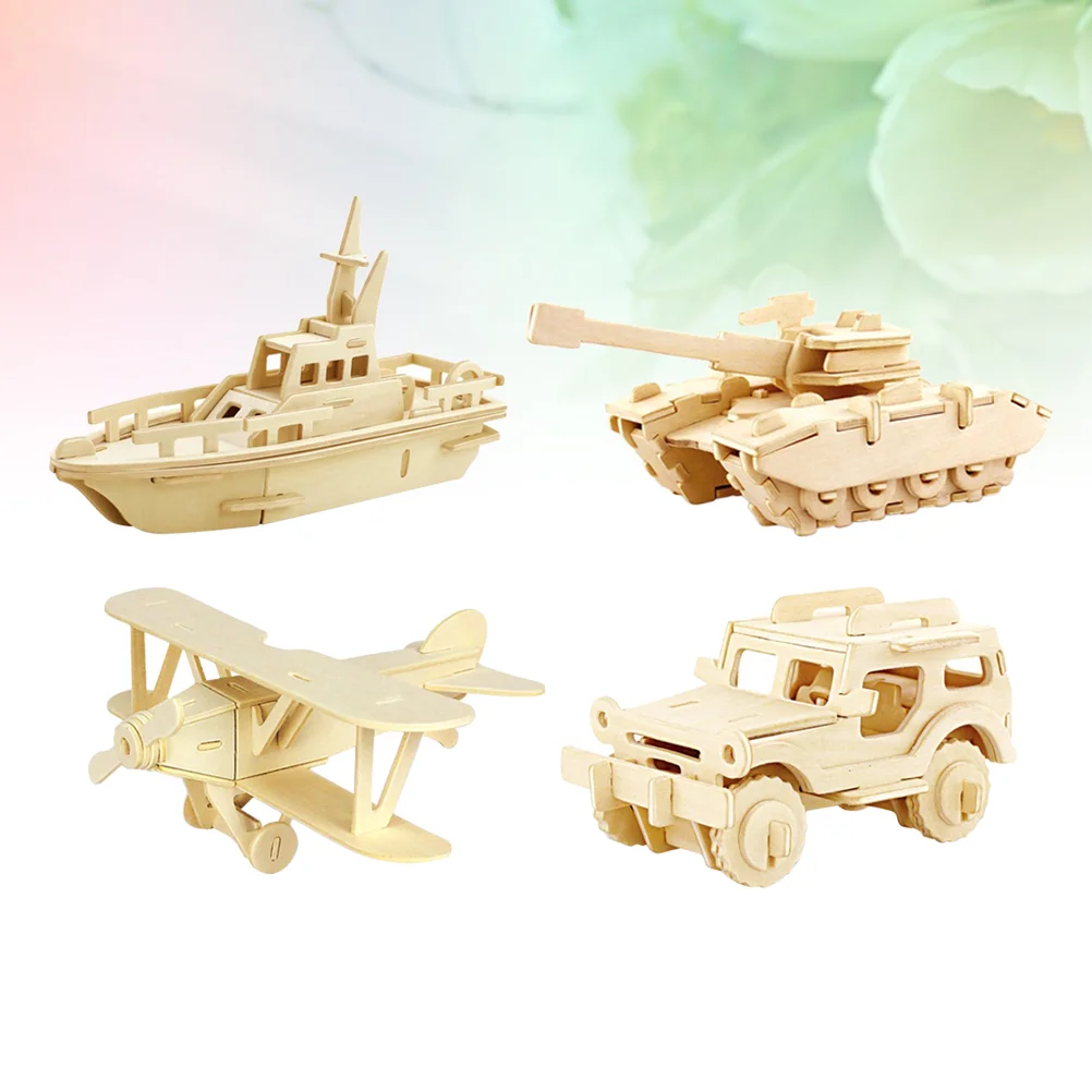 4 Pcs Kids Educational Toys Puzzles Assembled Wooden Child Model Airplane Kits for Children’s