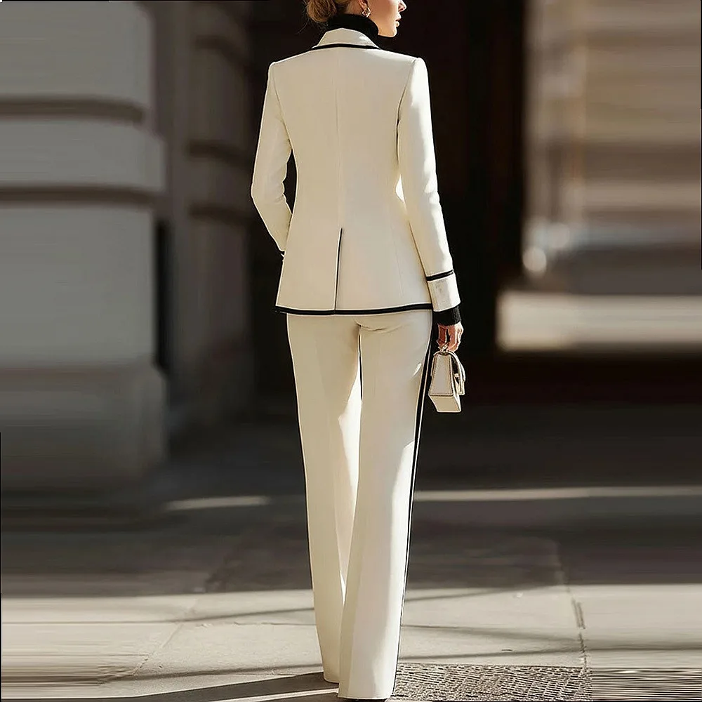 Ladies Blazer Suit Set Notch Lapel Double Breasted Blazer with Wide Leg Pants Matching Set Spring Summer Evening Dress