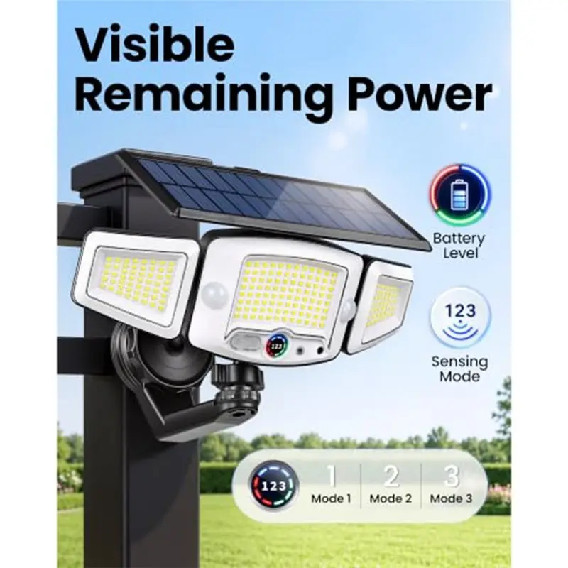 VEHO-Solar Motion Sensor Lights Magnetic Outdoor, No Drill For Metal Surface Wall Lights, 3 Head Solar Security Light